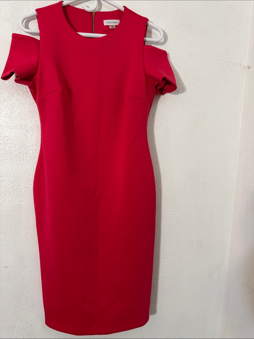 Calvin Klein Bright Red Cold-Shoulder Midi Sheath Dress size 8